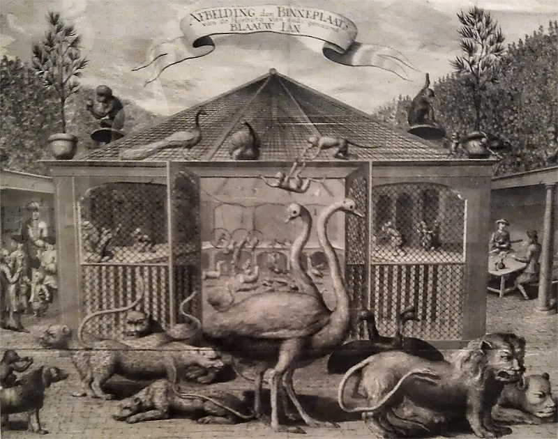 Menagerie van Willem V op een prent