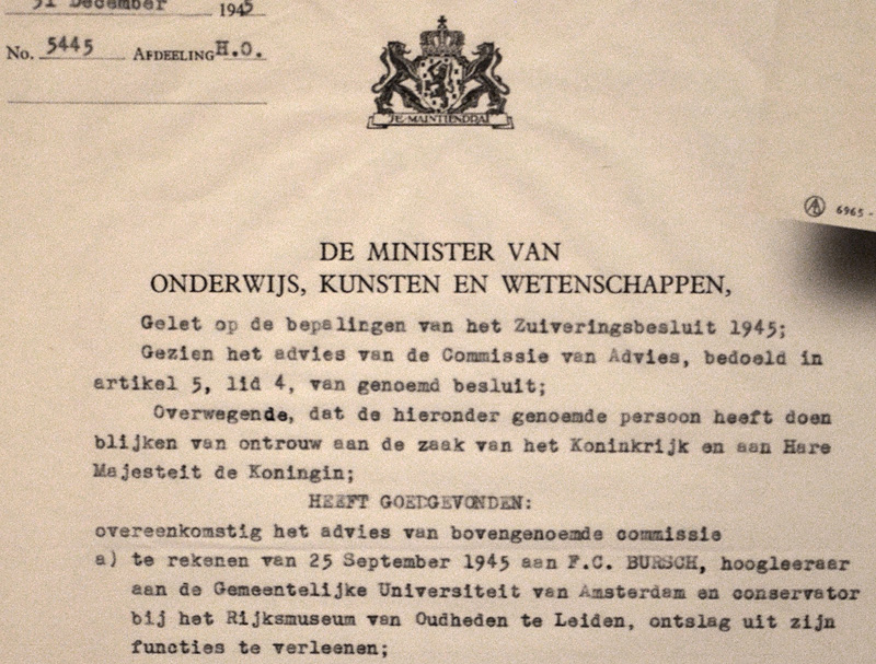 De brief waarmee Frans Bursch na de oorlog ontslagen werd