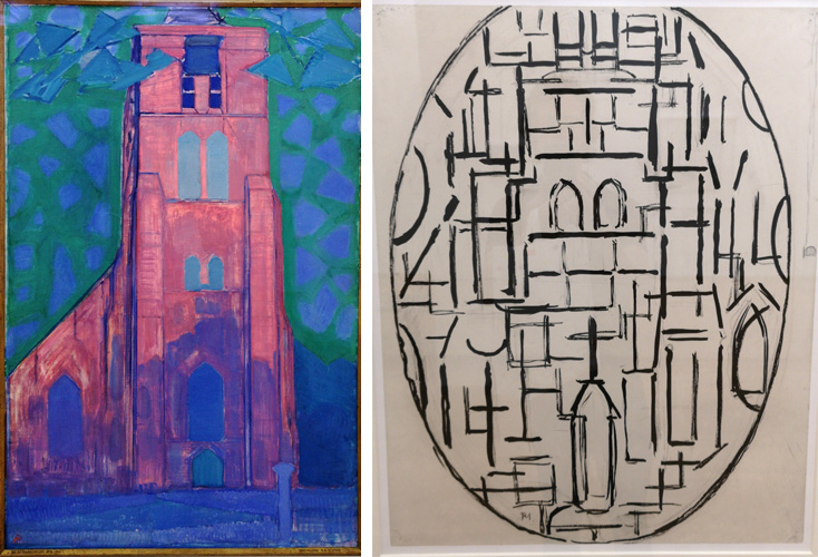 Mondriaan abstraheerde de kerktoren van Domburg steeds verder