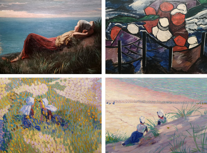 Scheveningse meisjes volgens (met de klok mee) Jozef Israëls, Jacoba van Heemskerck, Ferdinand Hart Nibbrig en Jan Toorop