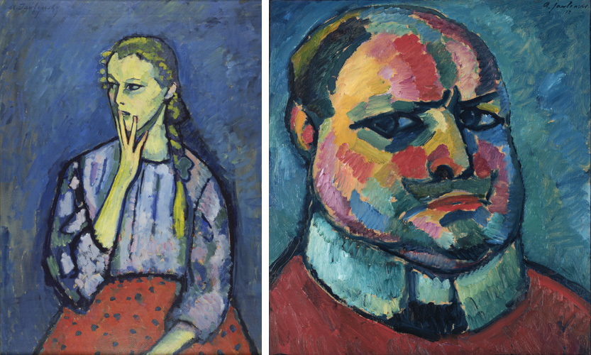 Links: Portret van een meisje, 1909 (Museum Kunstpalast, Düsseldorf). Rechts: Zelfportret, 1912 (Museum Wiesbaden)