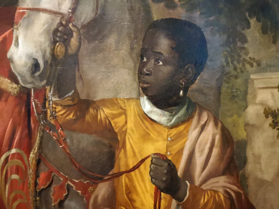 Jan Mijtens, Portret van Maria van Oranje met Hendrik van Nassau-Zuylestein en een bediende, ca. 1665 (fragment, foto auteur)