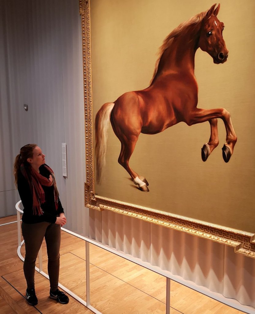 Ilse van Beest bij het portret van Whistlejacket in het Mauritshuis